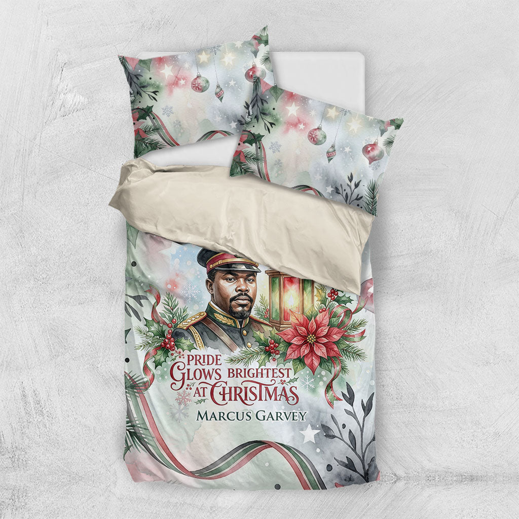 Marcus Garvey Christmas Bedding Set Pride Glows Brightest Quote Watercolor Botanical Poinsettia