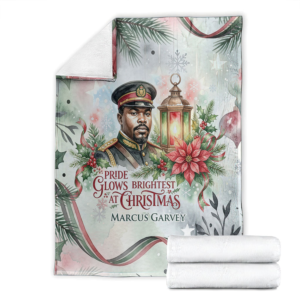 Marcus Garvey Christmas Blanket Pride Glows Brightest Quote Watercolor Botanical Poinsettia