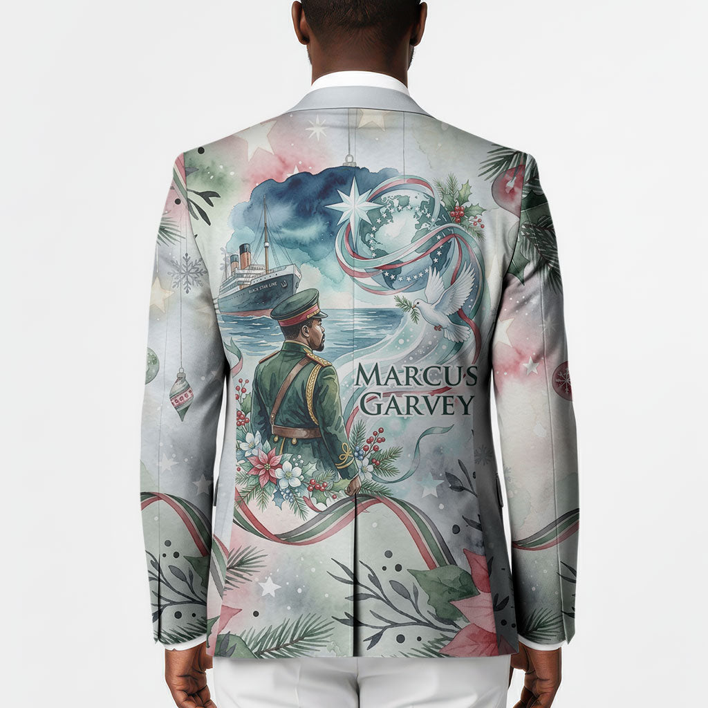 Marcus Garvey Christmas Blazer Pride Glows Brightest Quote Watercolor Botanical Poinsettia