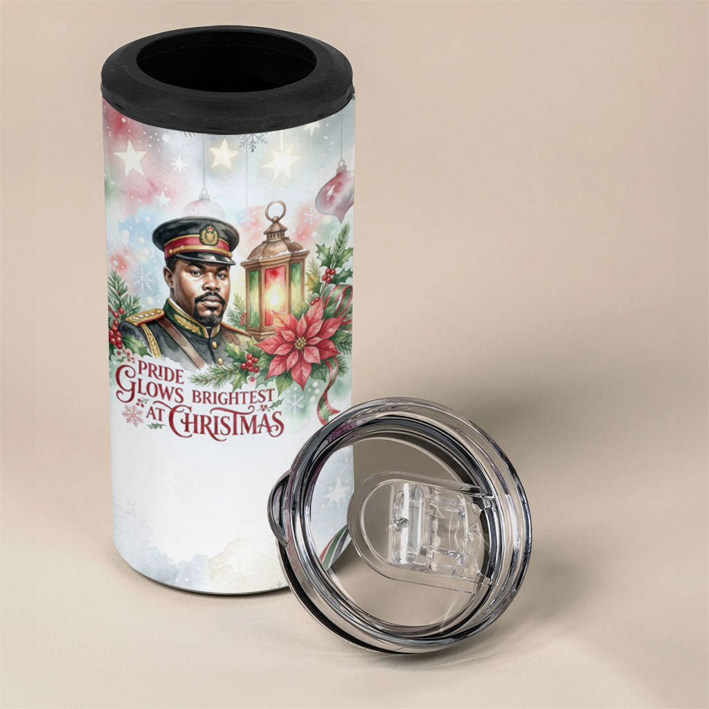Marcus Garvey Christmas 4 in 1 Can Cooler Tumbler Pride Glows Brightest Quote Watercolor Botanical Poinsettia