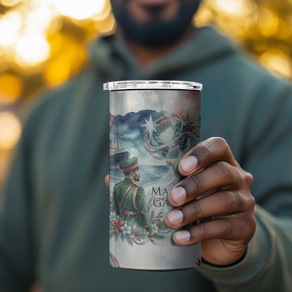 Marcus Garvey Christmas 4 in 1 Can Cooler Tumbler Pride Glows Brightest Quote Watercolor Botanical Poinsettia