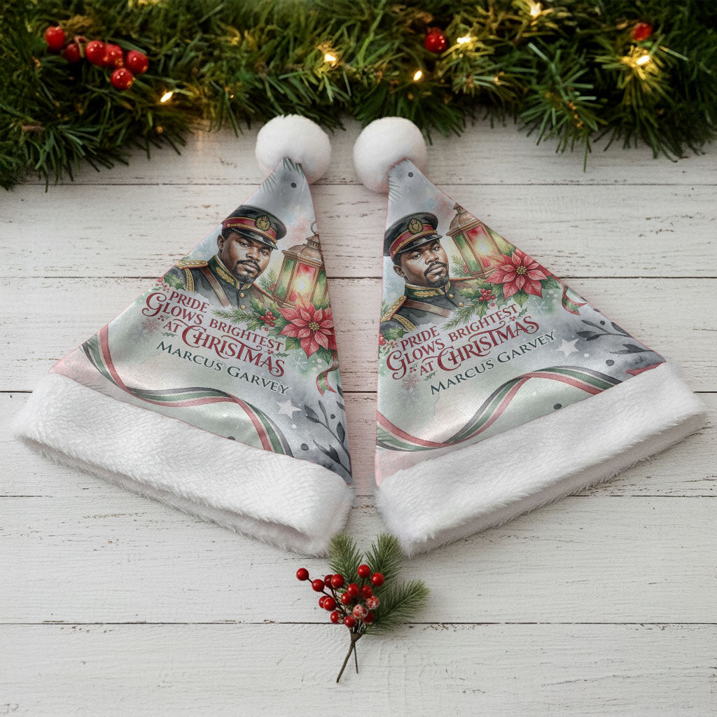 Marcus Garvey Christmas Santa Hat Pride Glows Brightest Quote Watercolor Botanical Poinsettia