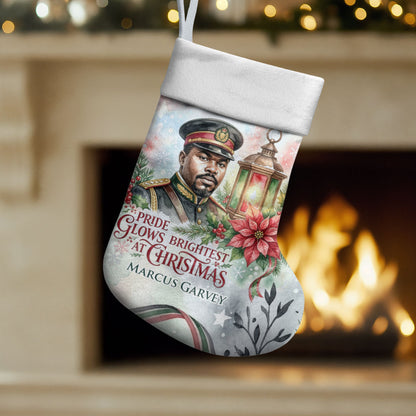 Marcus Garvey Christmas Stocking Pride Glows Brightest Quote Watercolor Botanical Poinsettia