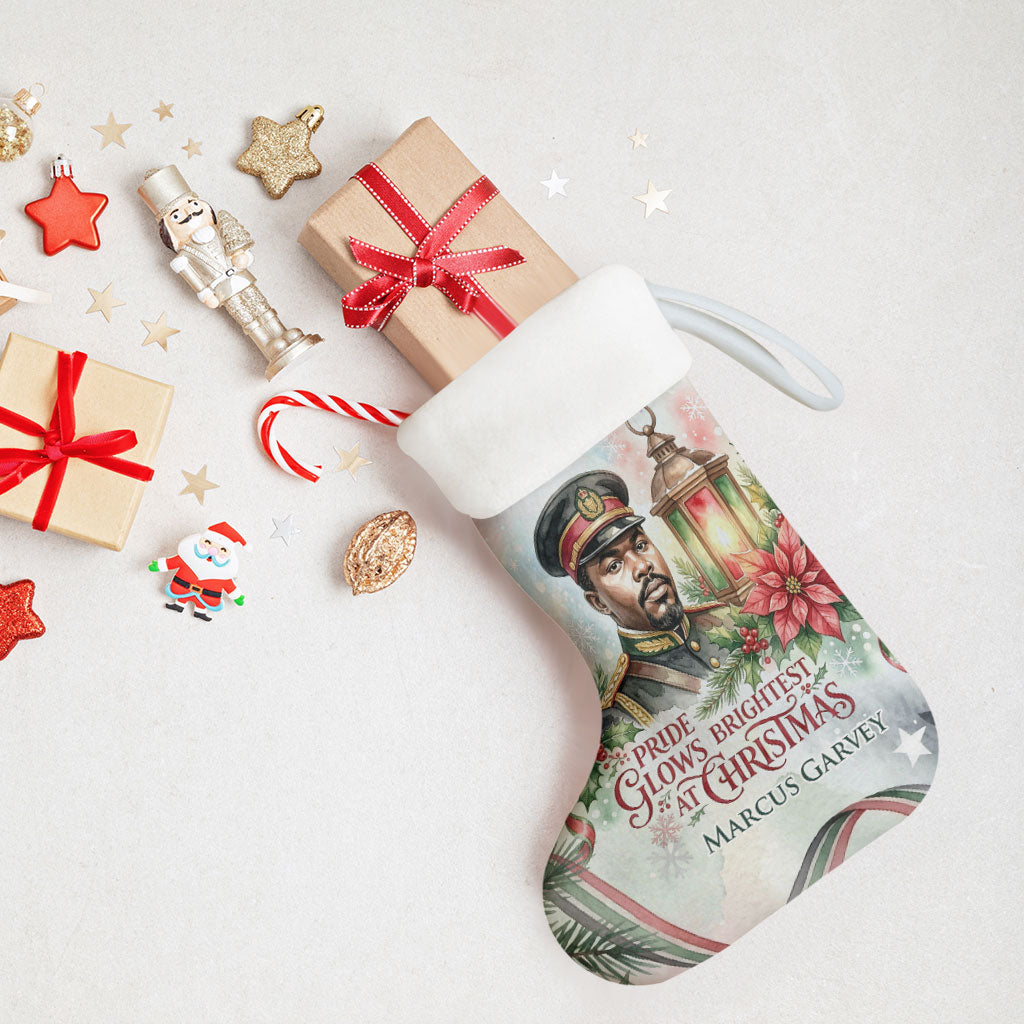 Marcus Garvey Christmas Stocking Pride Glows Brightest Quote Watercolor Botanical Poinsettia