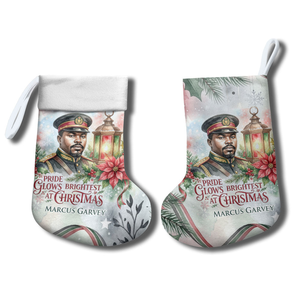 Marcus Garvey Christmas Stocking Pride Glows Brightest Quote Watercolor Botanical Poinsettia