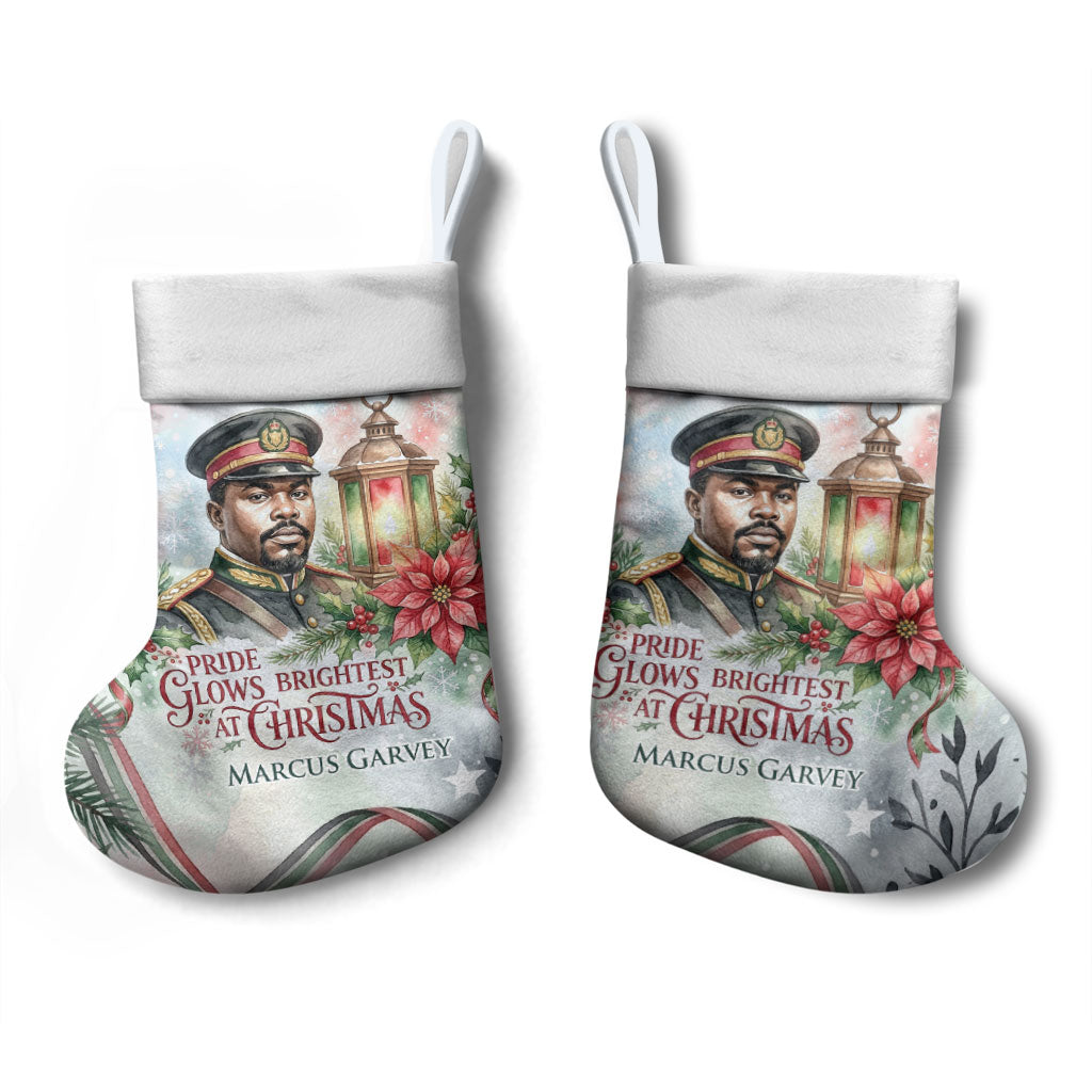 Marcus Garvey Christmas Stocking Pride Glows Brightest Quote Watercolor Botanical Poinsettia