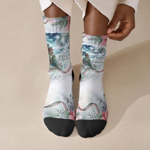 Marcus Garvey Christmas Crew Socks Pride Glows Brightest Quote Watercolor Botanical Poinsettia