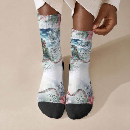 Marcus Garvey Christmas Crew Socks Pride Glows Brightest Quote Watercolor Botanical Poinsettia