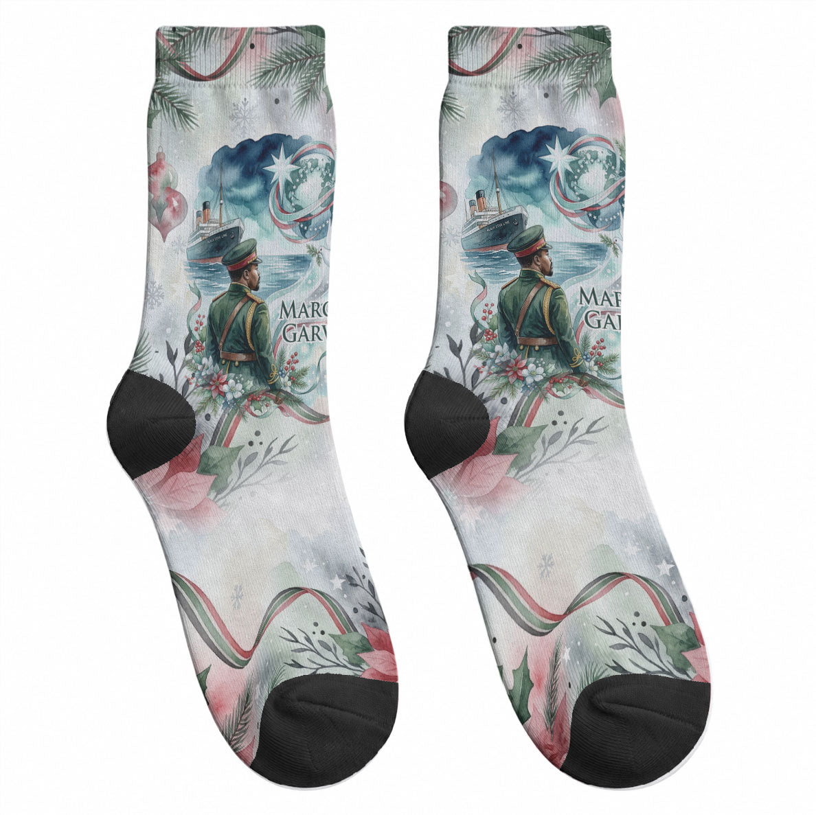 Marcus Garvey Christmas Crew Socks Pride Glows Brightest Quote Watercolor Botanical Poinsettia