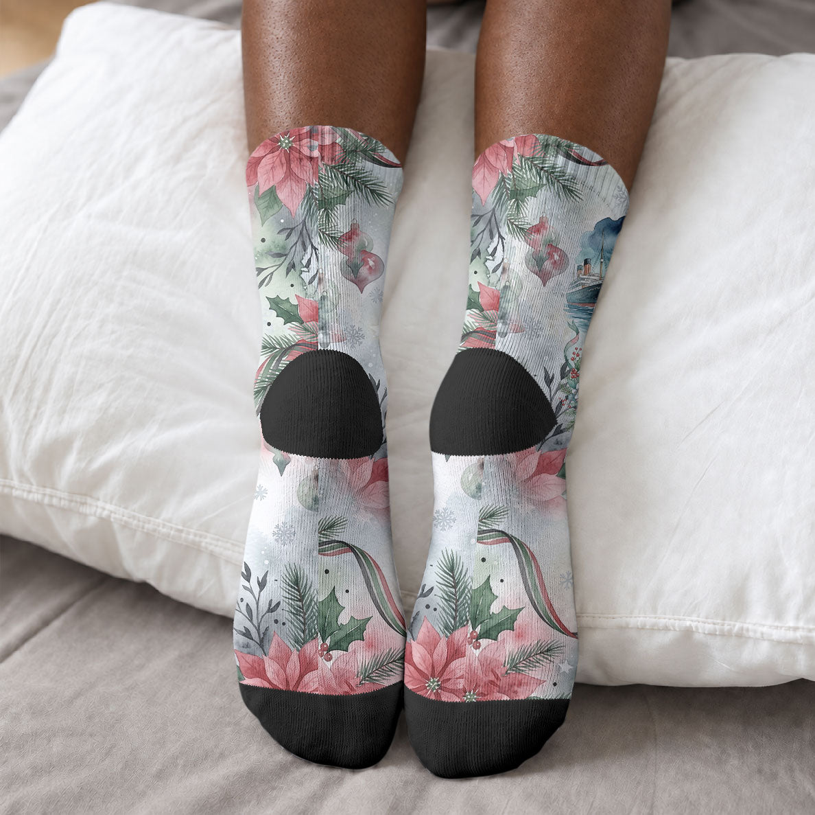 Marcus Garvey Christmas Crew Socks Pride Glows Brightest Quote Watercolor Botanical Poinsettia