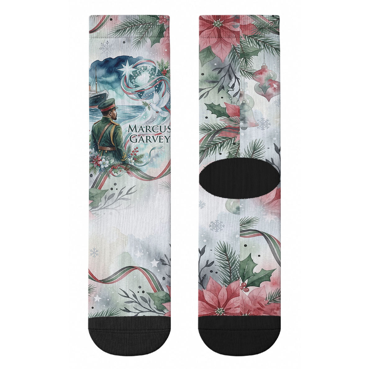 Marcus Garvey Christmas Crew Socks Pride Glows Brightest Quote Watercolor Botanical Poinsettia