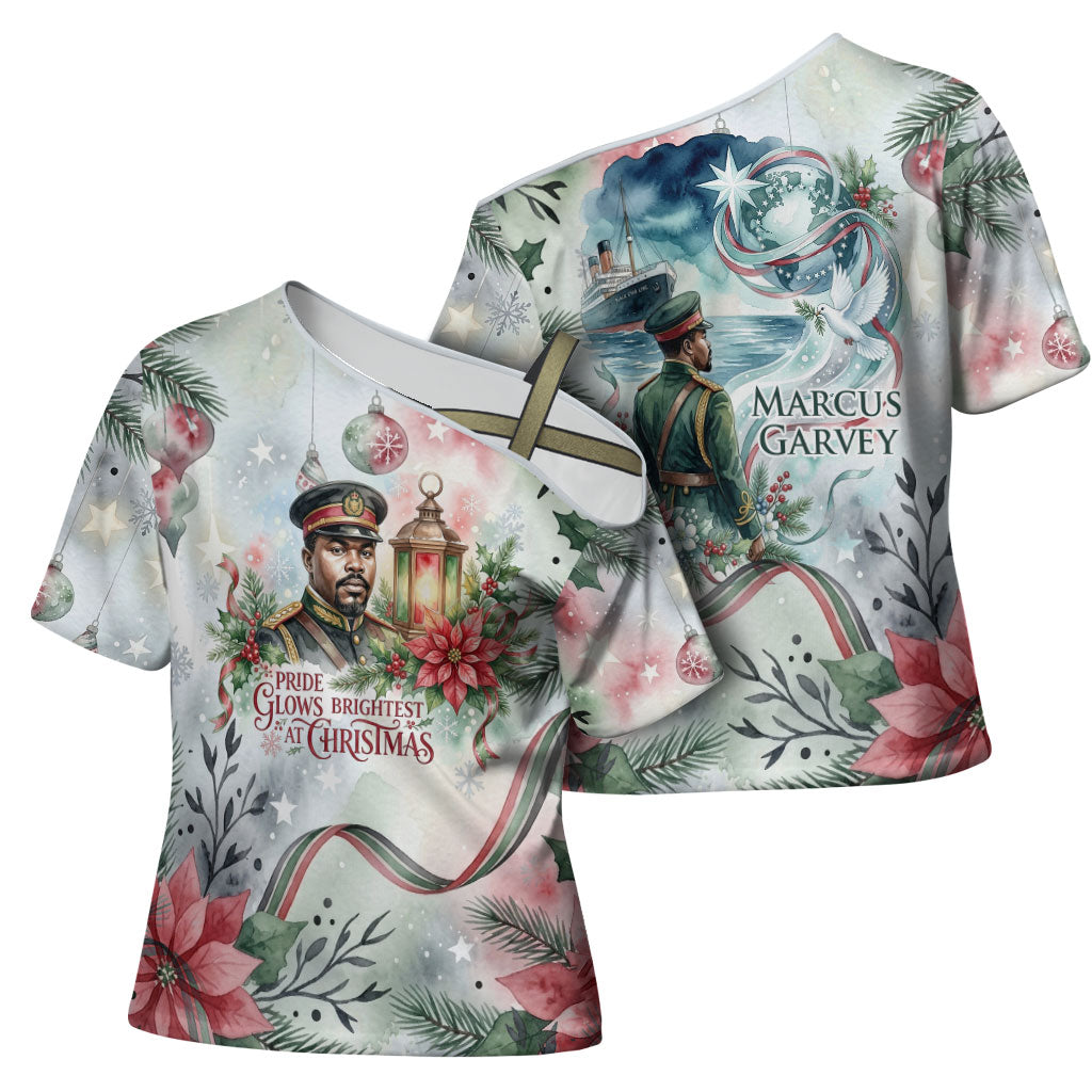 Marcus Garvey Christmas Cross Shoulder Shirt Pride Glows Brightest Quote Watercolor Botanical Poinsettia