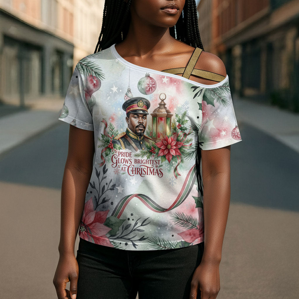 Marcus Garvey Christmas Cross Shoulder Shirt Pride Glows Brightest Quote Watercolor Botanical Poinsettia