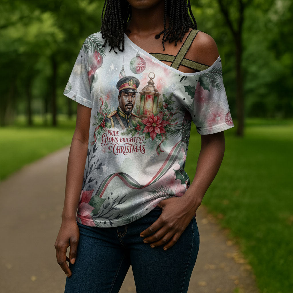 Marcus Garvey Christmas Cross Shoulder Shirt Pride Glows Brightest Quote Watercolor Botanical Poinsettia