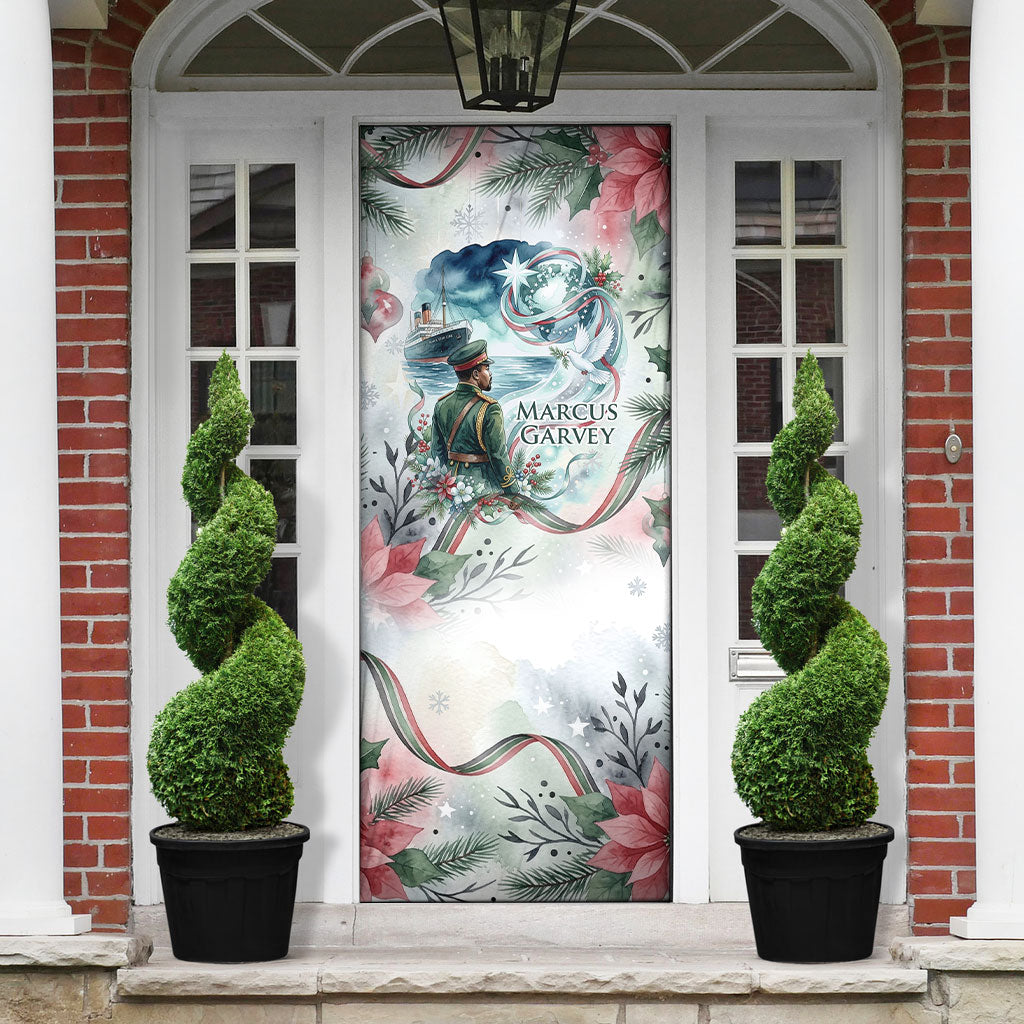 Marcus Garvey Christmas Door Cover Pride Glows Brightest Quote Watercolor Botanical Poinsettia