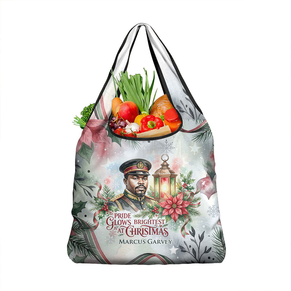 Marcus Garvey Christmas Grocery Bag Pride Glows Brightest Quote Watercolor Botanical Poinsettia