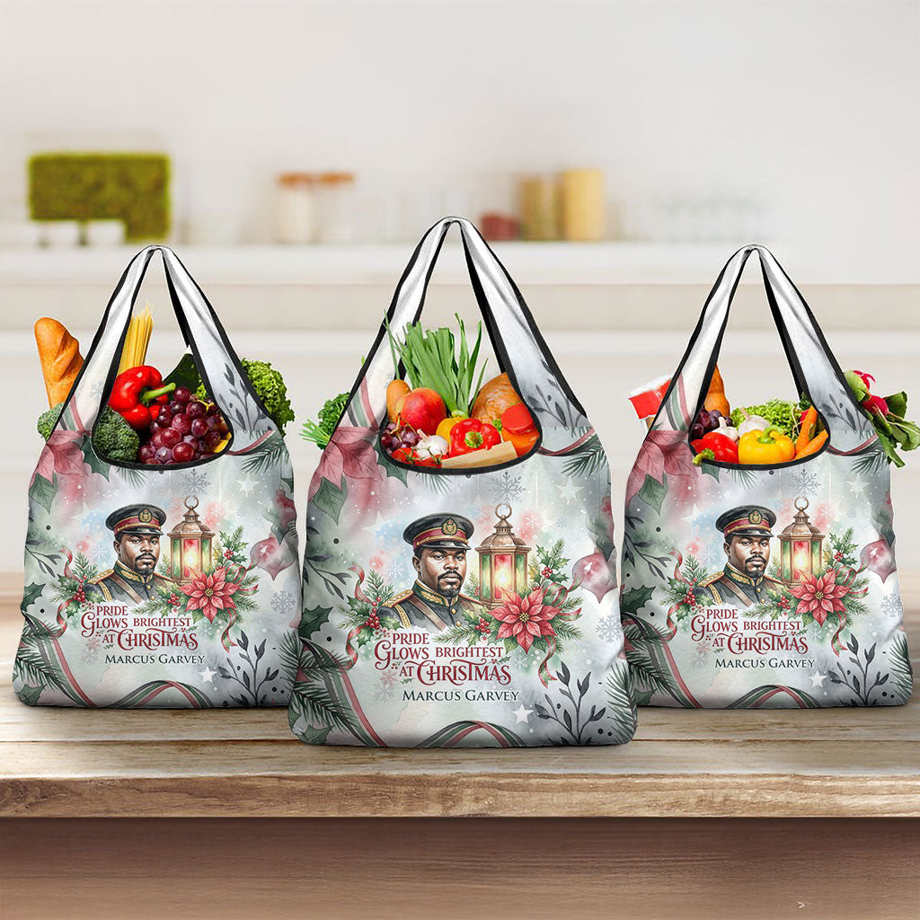 Marcus Garvey Christmas Grocery Bag Pride Glows Brightest Quote Watercolor Botanical Poinsettia