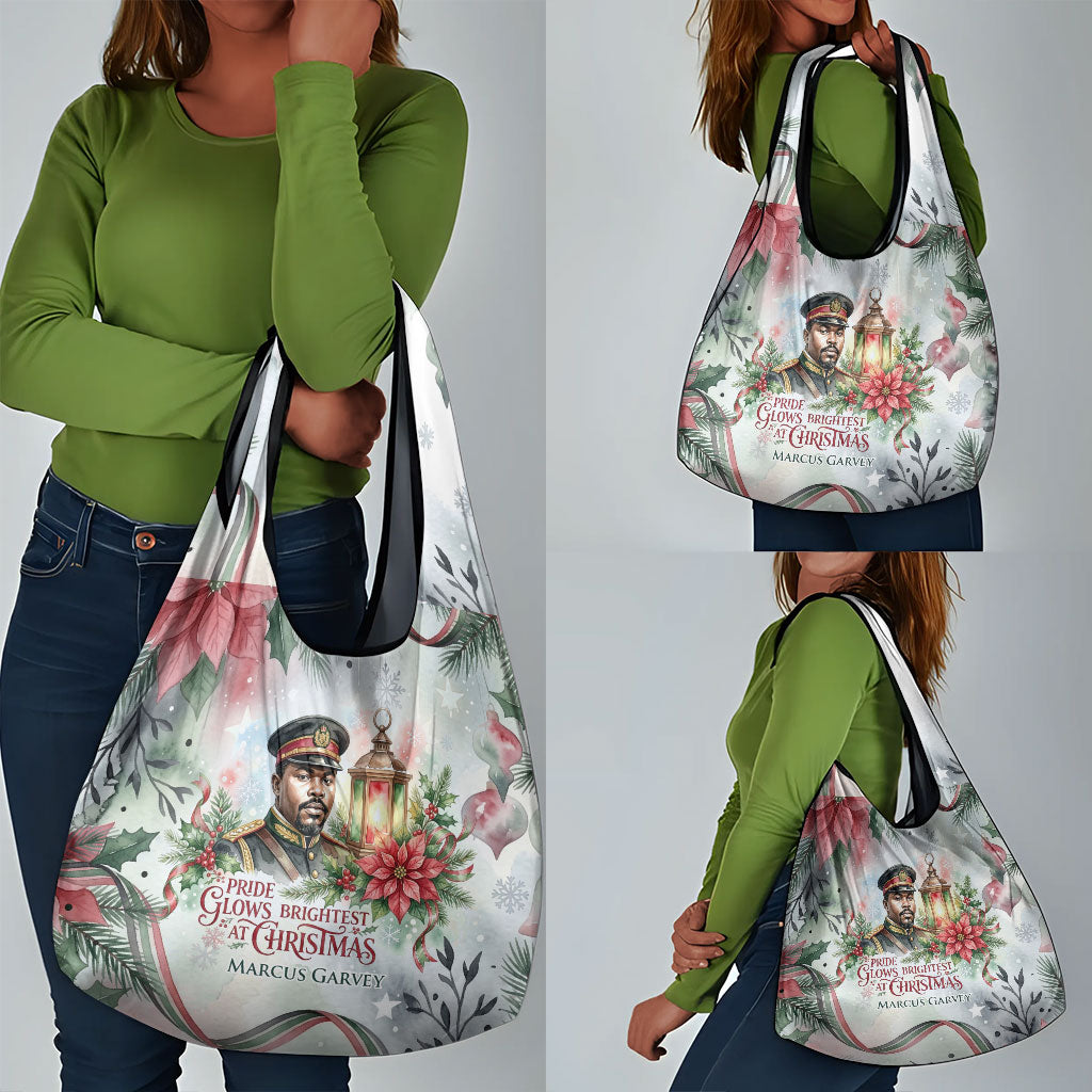 Marcus Garvey Christmas Grocery Bag Pride Glows Brightest Quote Watercolor Botanical Poinsettia