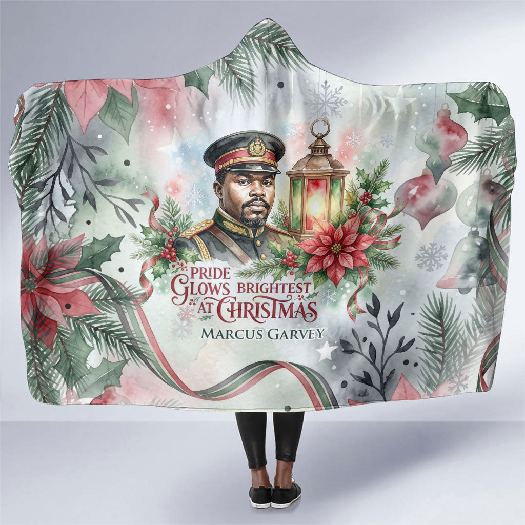 Marcus Garvey Christmas Hooded Blanket Pride Glows Brightest Quote Watercolor Botanical Poinsettia