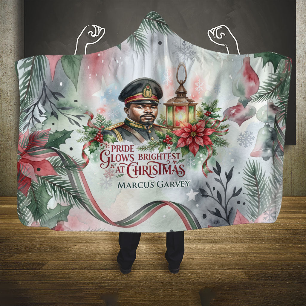 Marcus Garvey Christmas Hooded Blanket Pride Glows Brightest Quote Watercolor Botanical Poinsettia