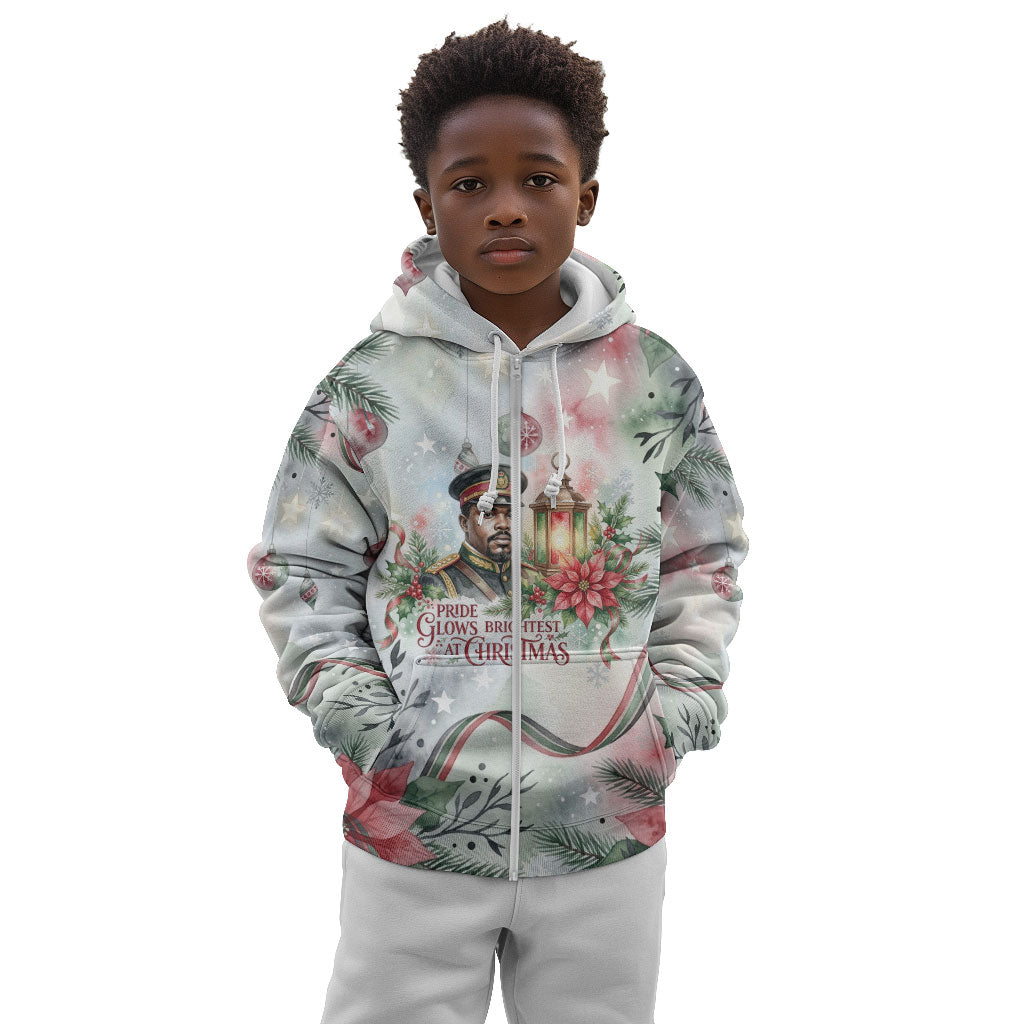 Marcus Garvey Christmas Kid Hoodie Pride Glows Brightest Quote Watercolor Botanical Poinsettia