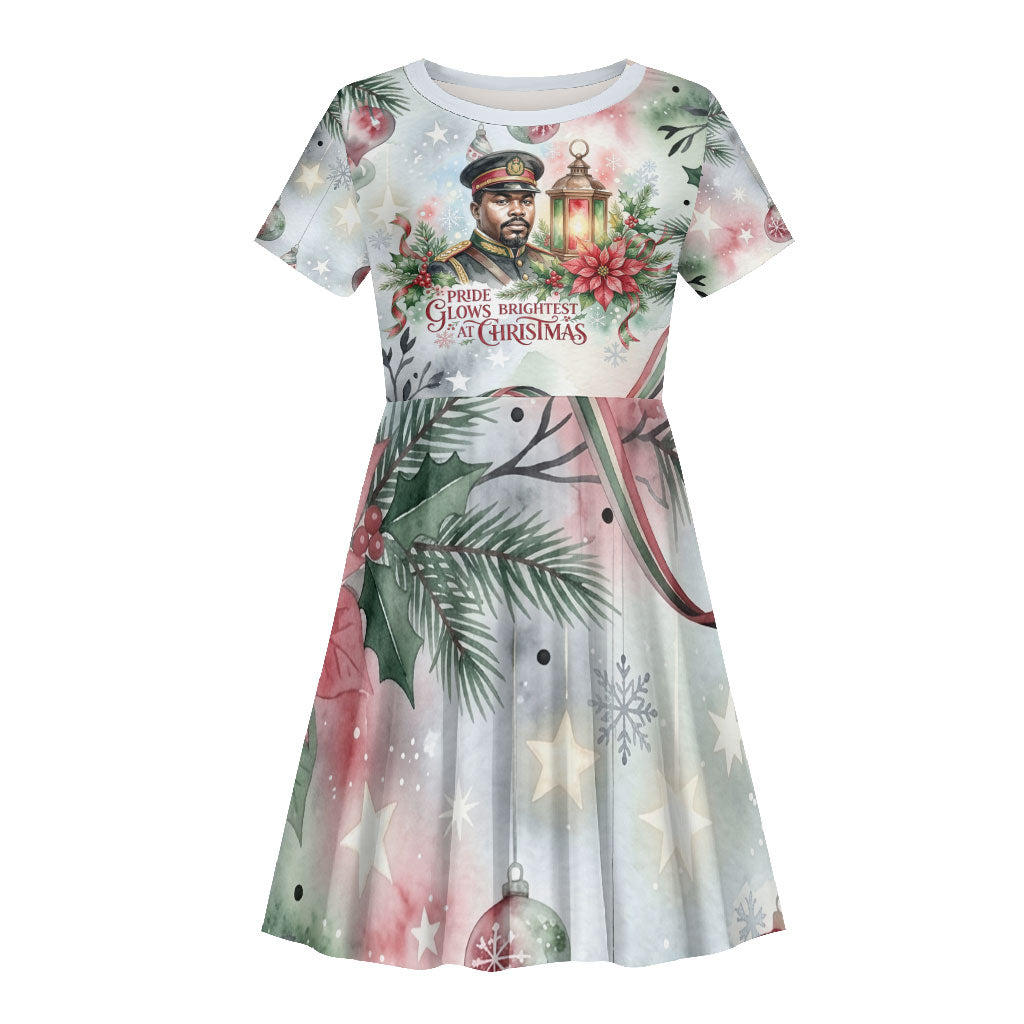 Marcus Garvey Christmas Kid Short Sleeve Dress Pride Glows Brightest Quote Watercolor Botanical Poinsettia