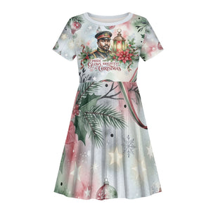 Marcus Garvey Christmas Kid Short Sleeve Dress Pride Glows Brightest Quote Watercolor Botanical Poinsettia