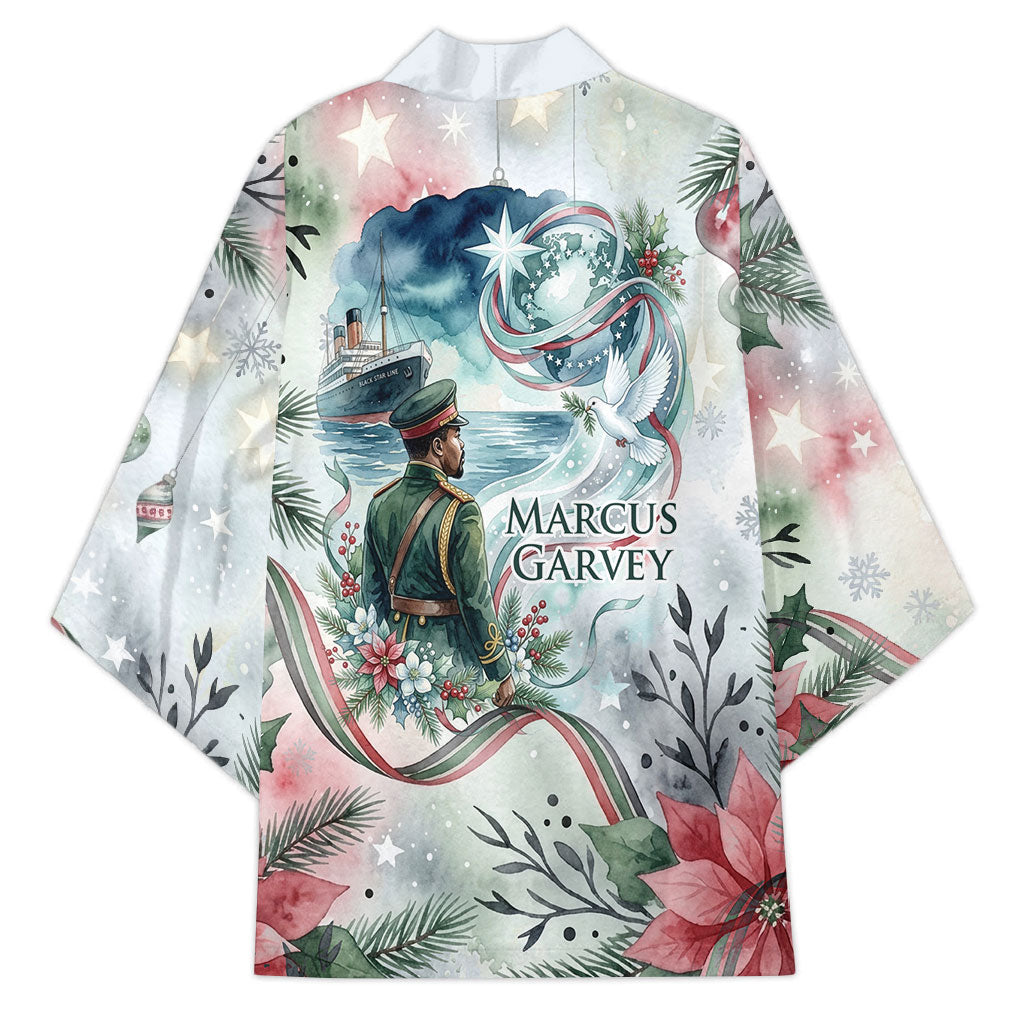 Marcus Garvey Christmas Kimono Pride Glows Brightest Quote Watercolor Botanical Poinsettia