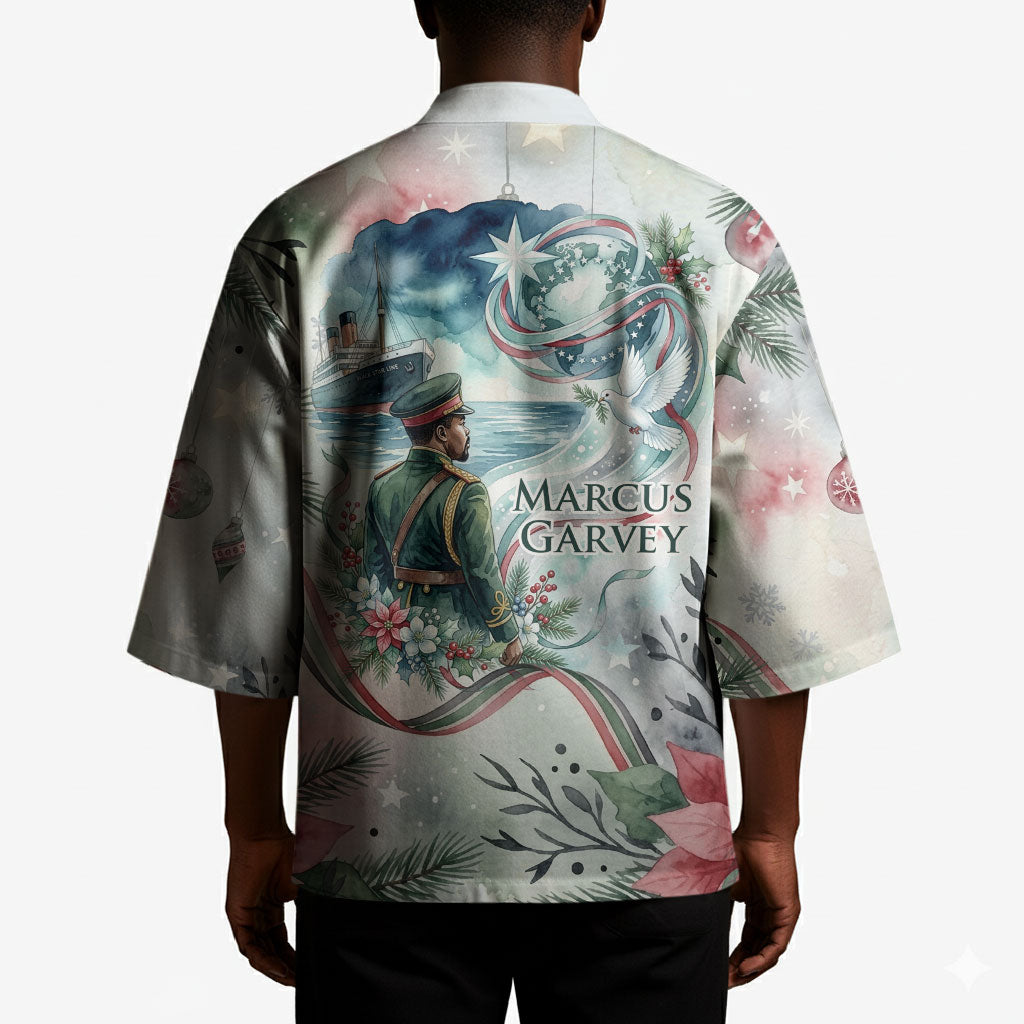 Marcus Garvey Christmas Kimono Pride Glows Brightest Quote Watercolor Botanical Poinsettia