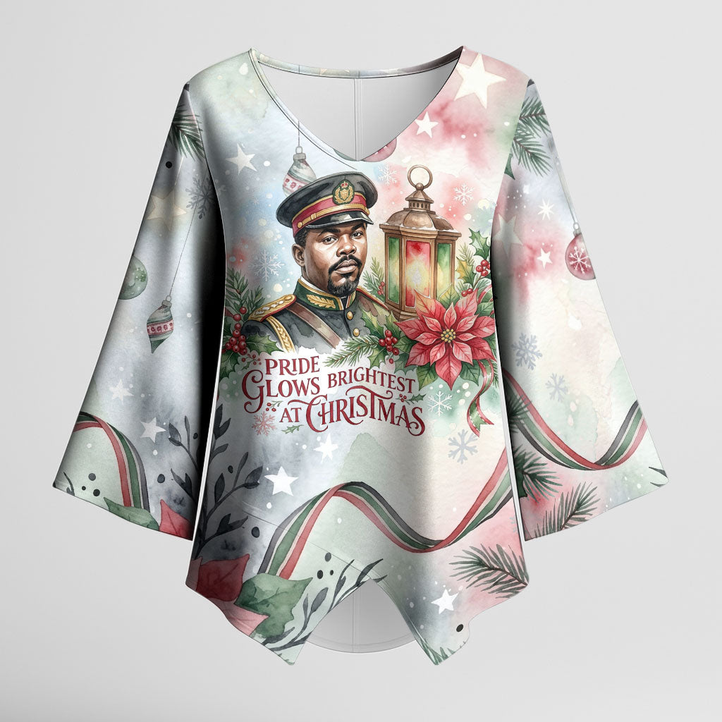 Marcus Garvey Christmas Kimono Sleeve Blouse Pride Glows Brightest Quote Watercolor Botanical Poinsettia