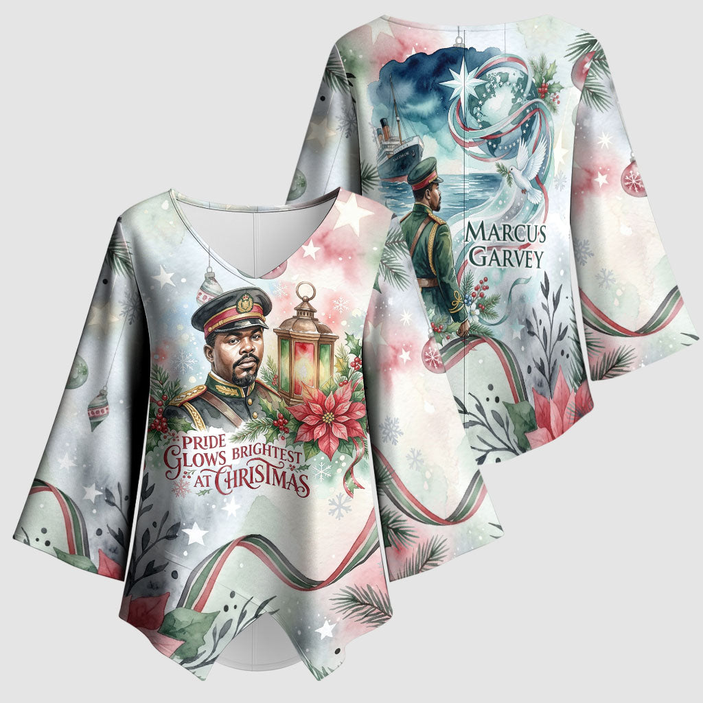 Marcus Garvey Christmas Kimono Sleeve Blouse Pride Glows Brightest Quote Watercolor Botanical Poinsettia