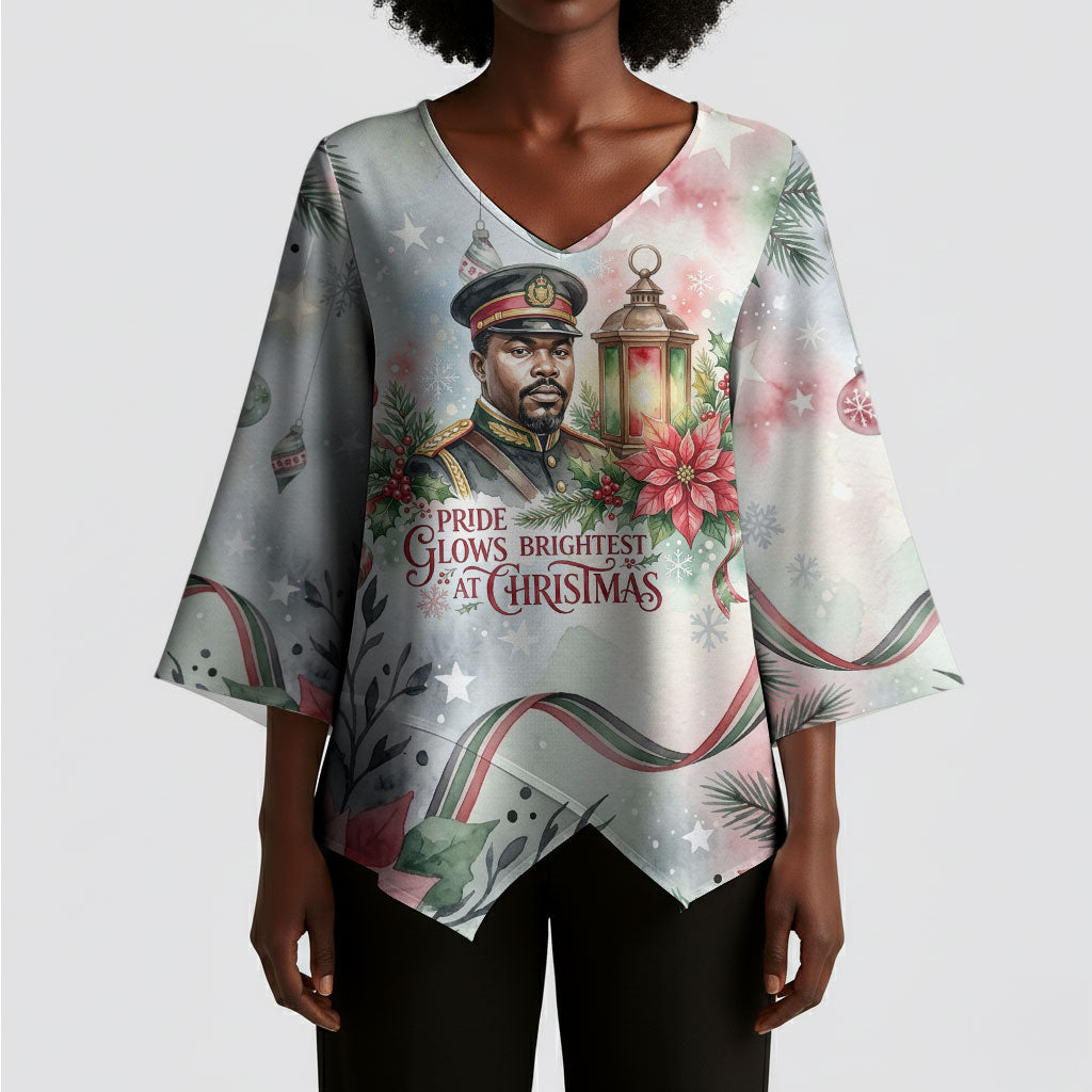 Marcus Garvey Christmas Kimono Sleeve Blouse Pride Glows Brightest Quote Watercolor Botanical Poinsettia