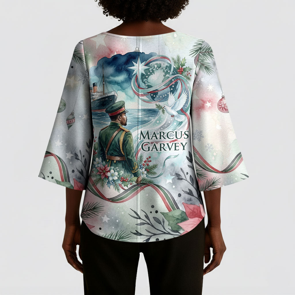 Marcus Garvey Christmas Kimono Sleeve Blouse Pride Glows Brightest Quote Watercolor Botanical Poinsettia