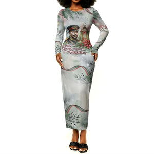 Marcus Garvey Christmas Long Sleeve Bodycon Dress Pride Glows Brightest Quote Watercolor Botanical Poinsettia