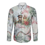 Marcus Garvey Christmas Long Sleeve Button Shirt Pride Glows Brightest Quote Watercolor Botanical Poinsettia