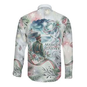 Marcus Garvey Christmas Long Sleeve Button Shirt Pride Glows Brightest Quote Watercolor Botanical Poinsettia