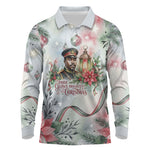 Marcus Garvey Christmas Long Sleeve Polo Shirt Pride Glows Brightest Quote Watercolor Botanical Poinsettia