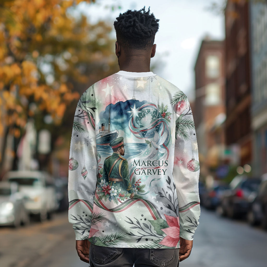 Marcus Garvey Christmas Long Sleeve Shirt Pride Glows Brightest Quote Watercolor Botanical Poinsettia