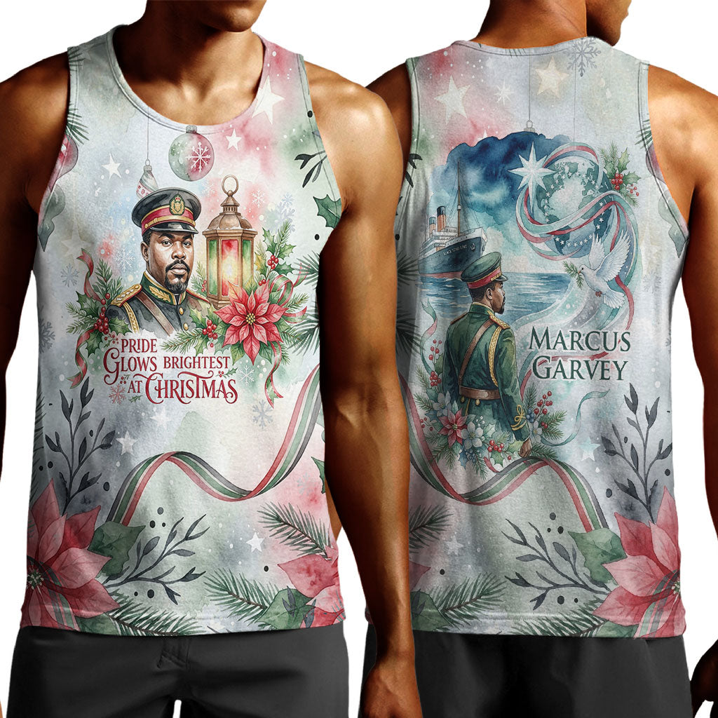 Marcus Garvey Christmas Men Tank Top Pride Glows Brightest Quote Watercolor Botanical Poinsettia