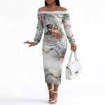 Marcus Garvey Christmas Off The Shoulder Long Sleeve Dress Pride Glows Brightest Quote Watercolor Botanical Poinsettia