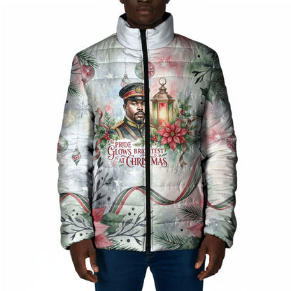 Marcus Garvey Christmas Padded Jacket Pride Glows Brightest Quote Watercolor Botanical Poinsettia