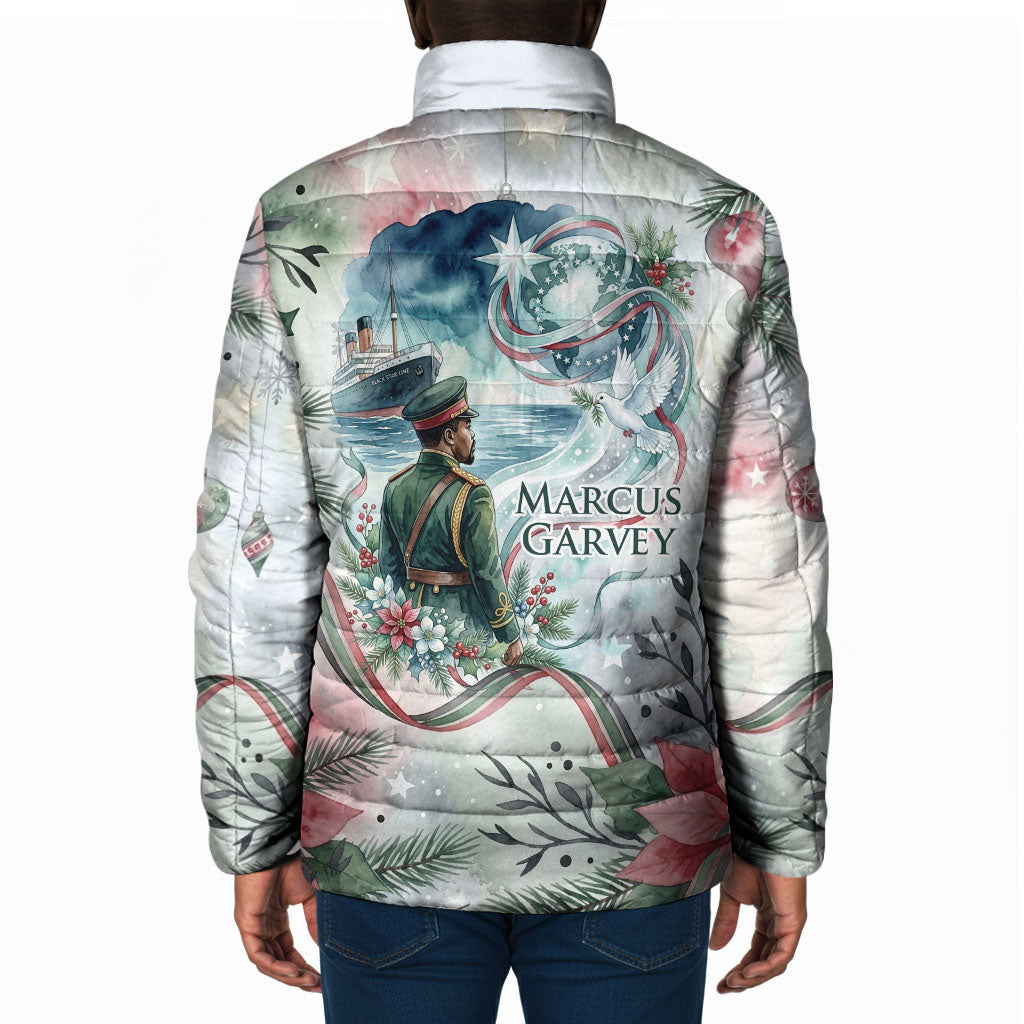 Marcus Garvey Christmas Padded Jacket Pride Glows Brightest Quote Watercolor Botanical Poinsettia