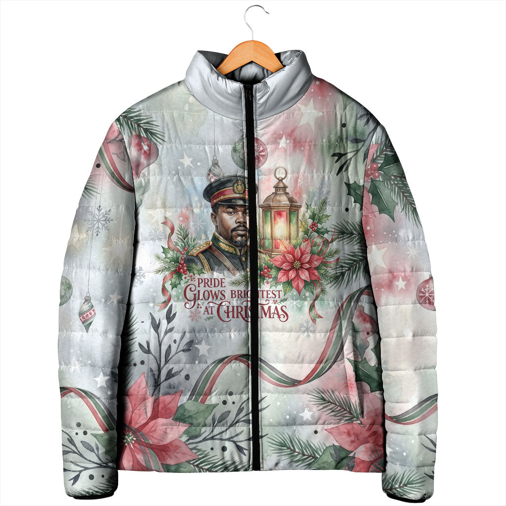 Marcus Garvey Christmas Padded Jacket Pride Glows Brightest Quote Watercolor Botanical Poinsettia