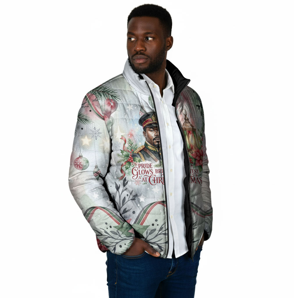Marcus Garvey Christmas Padded Jacket Pride Glows Brightest Quote Watercolor Botanical Poinsettia