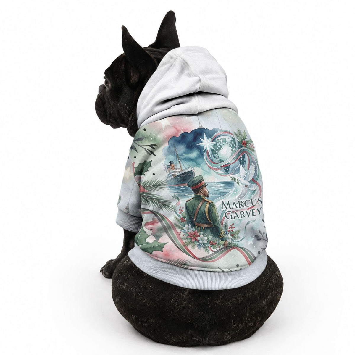 Marcus Garvey Christmas Pet Hoodie Pride Glows Brightest Quote Watercolor Botanical Poinsettia