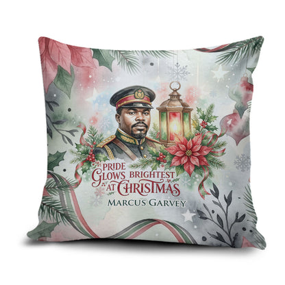 Marcus Garvey Christmas Pillow Cover Pride Glows Brightest Quote Watercolor Botanical Poinsettia