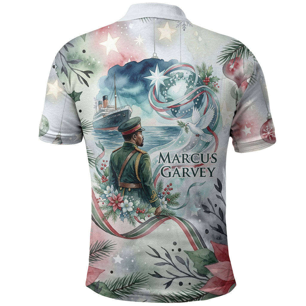 Marcus Garvey Christmas Polo Shirt Pride Glows Brightest Quote Watercolor Botanical Poinsettia