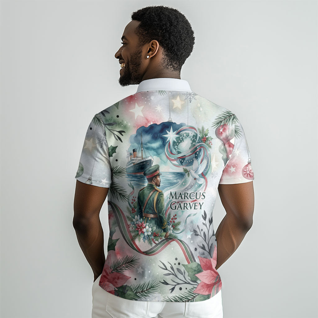 Marcus Garvey Christmas Polo Shirt Pride Glows Brightest Quote Watercolor Botanical Poinsettia