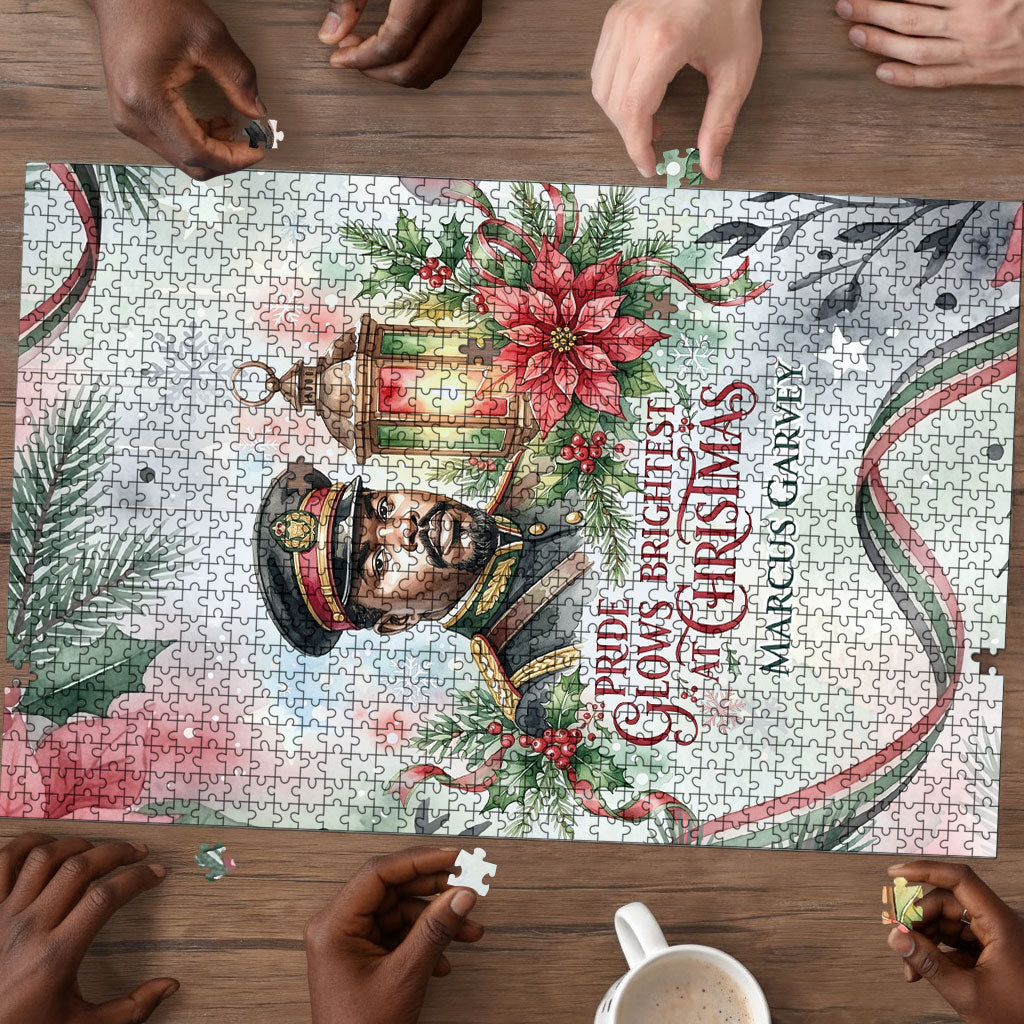 Marcus Garvey Christmas Puzzle Pride Glows Brightest Quote Watercolor Botanical Poinsettia