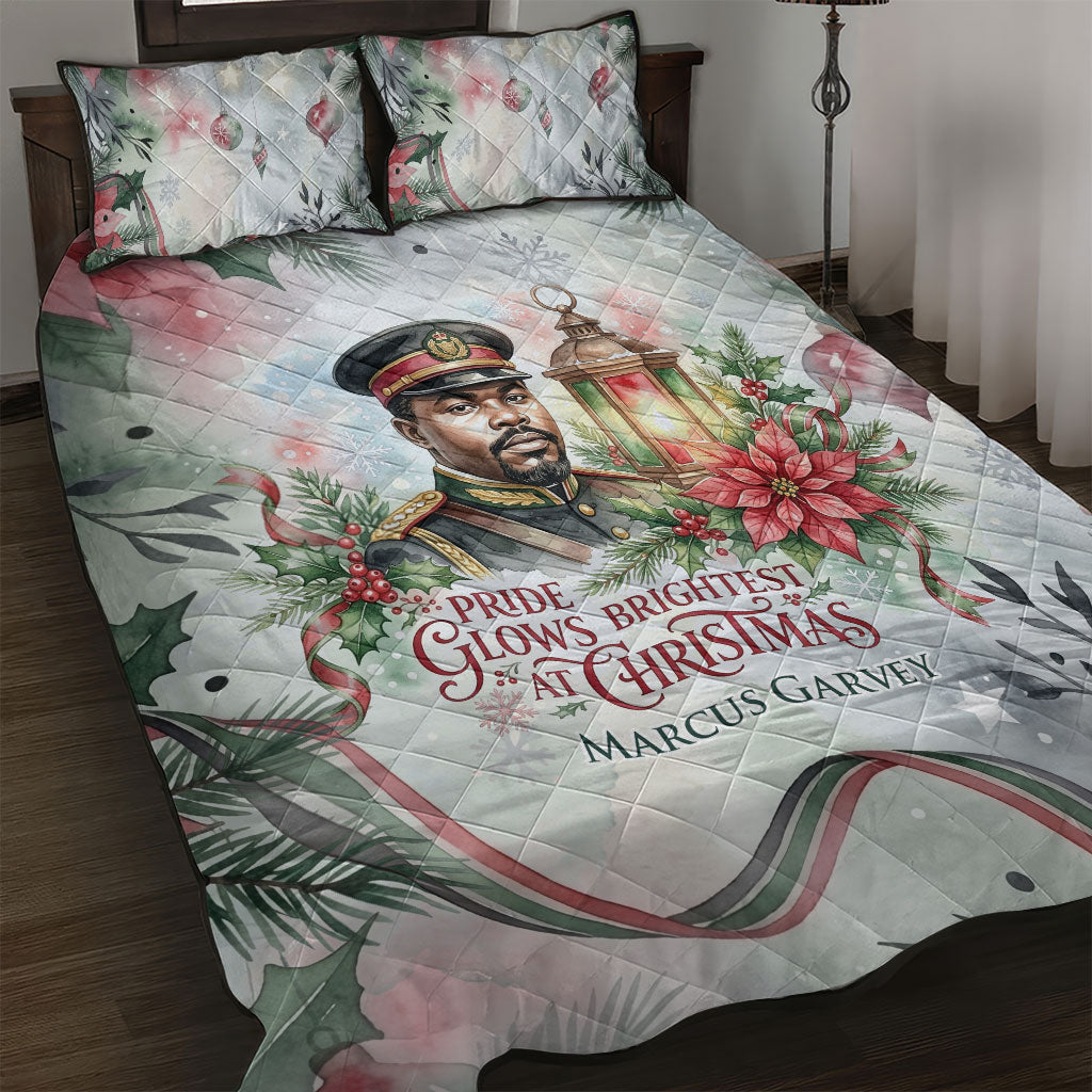 Marcus Garvey Christmas Quilt Bed Set Pride Glows Brightest Quote Watercolor Botanical Poinsettia